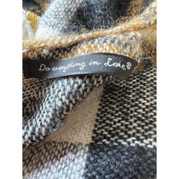 Women's 3X Wrap Pancho & Flannel Shirt Set Tartan Plaid Mustard Yellow Black - Picture 7 of 7